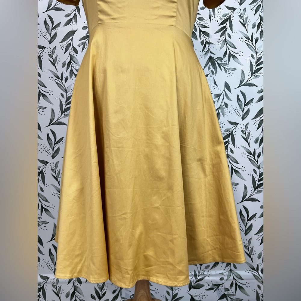 Yellow Retro Vintage Style Midi Dress Size XL Cotton Elegant Classic Cocktail #E - Picture 3 of 14